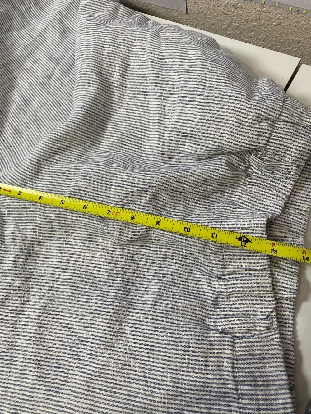 Quince 100% European Linen Pants Blue Pinstripe Large Breathable Lightweight NWT